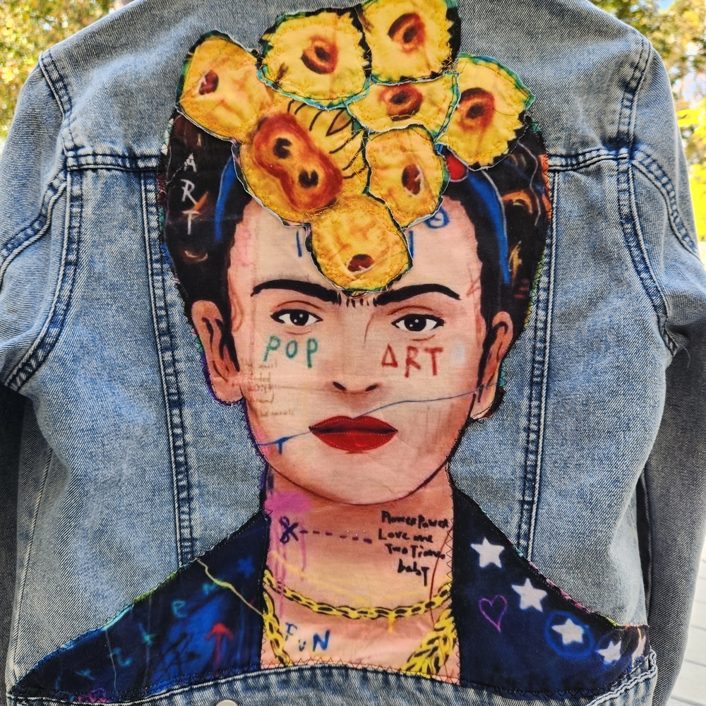 Artistic Denim Jacket with Frida Kahlo Design